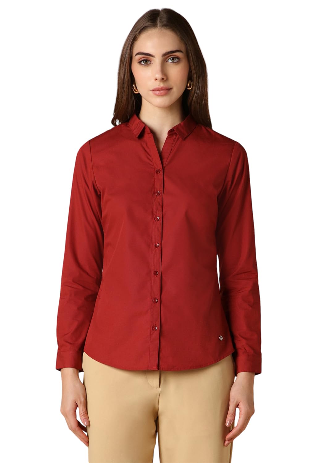 Allen Solly Women's Cotton Maroon Plain Full Sleeve Formal Shirt