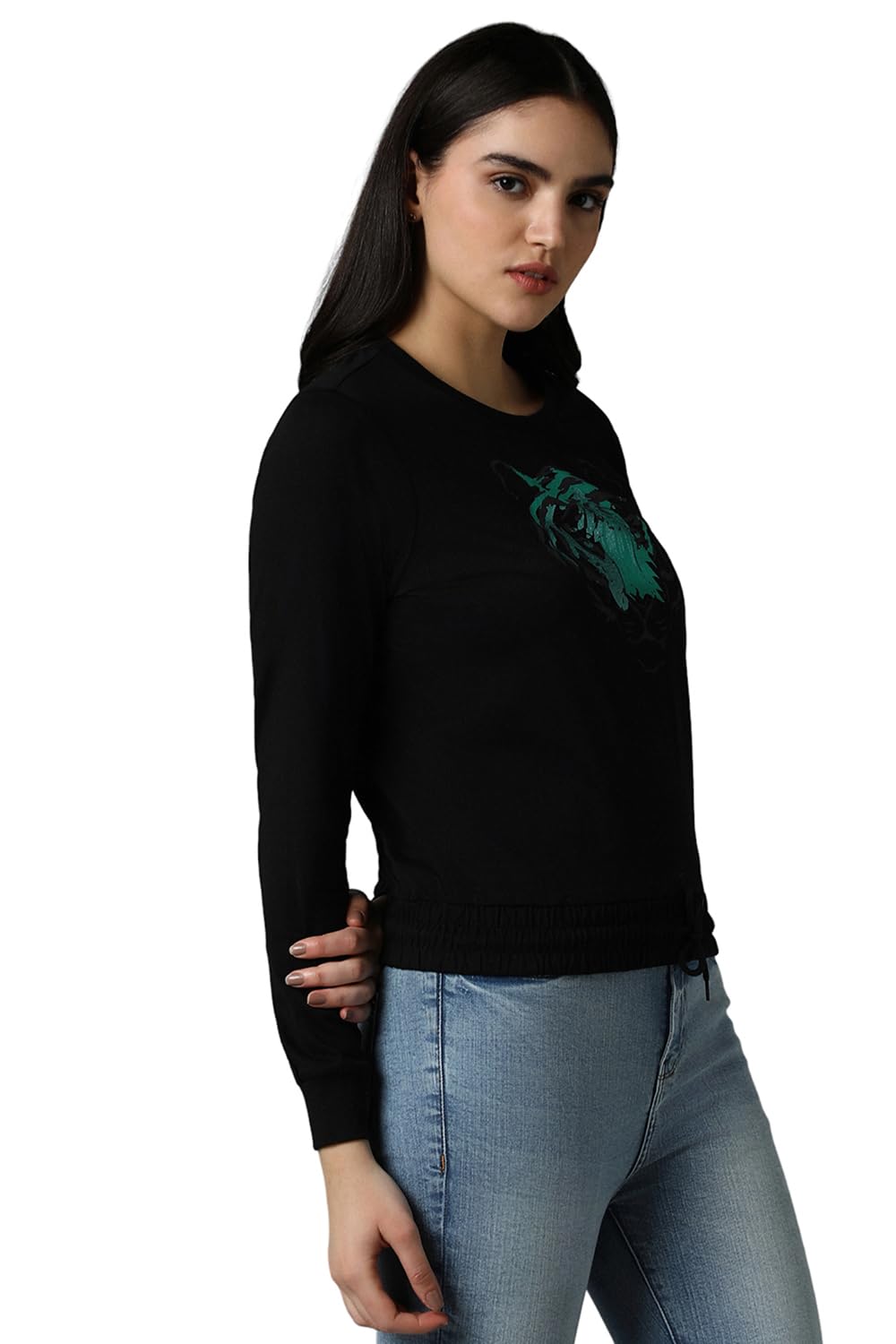 Allen Solly Women's Black Printed Long Sleeve T-Shirt