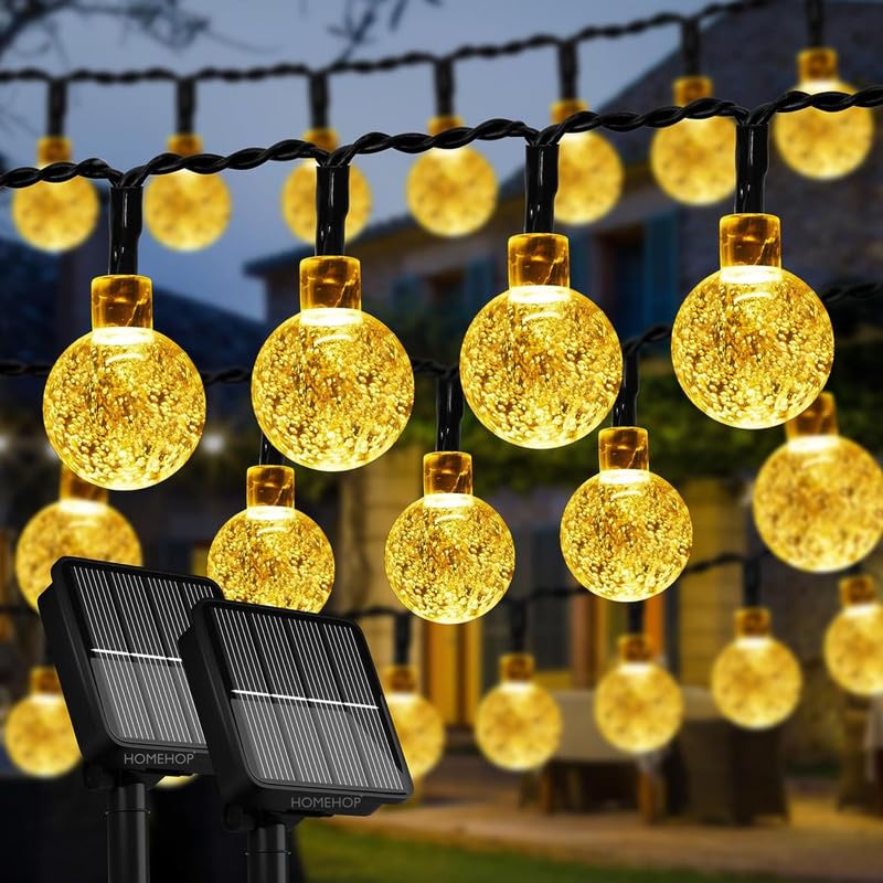 Homehop Solar Outdoor 30 Led Crystal Ball String Light for Home Garden Balcony Terrace Wall Rechargeable Waterproof Decorative Lamp Diwali Decoration Item(6.5M, 800 mAhPack of 2)