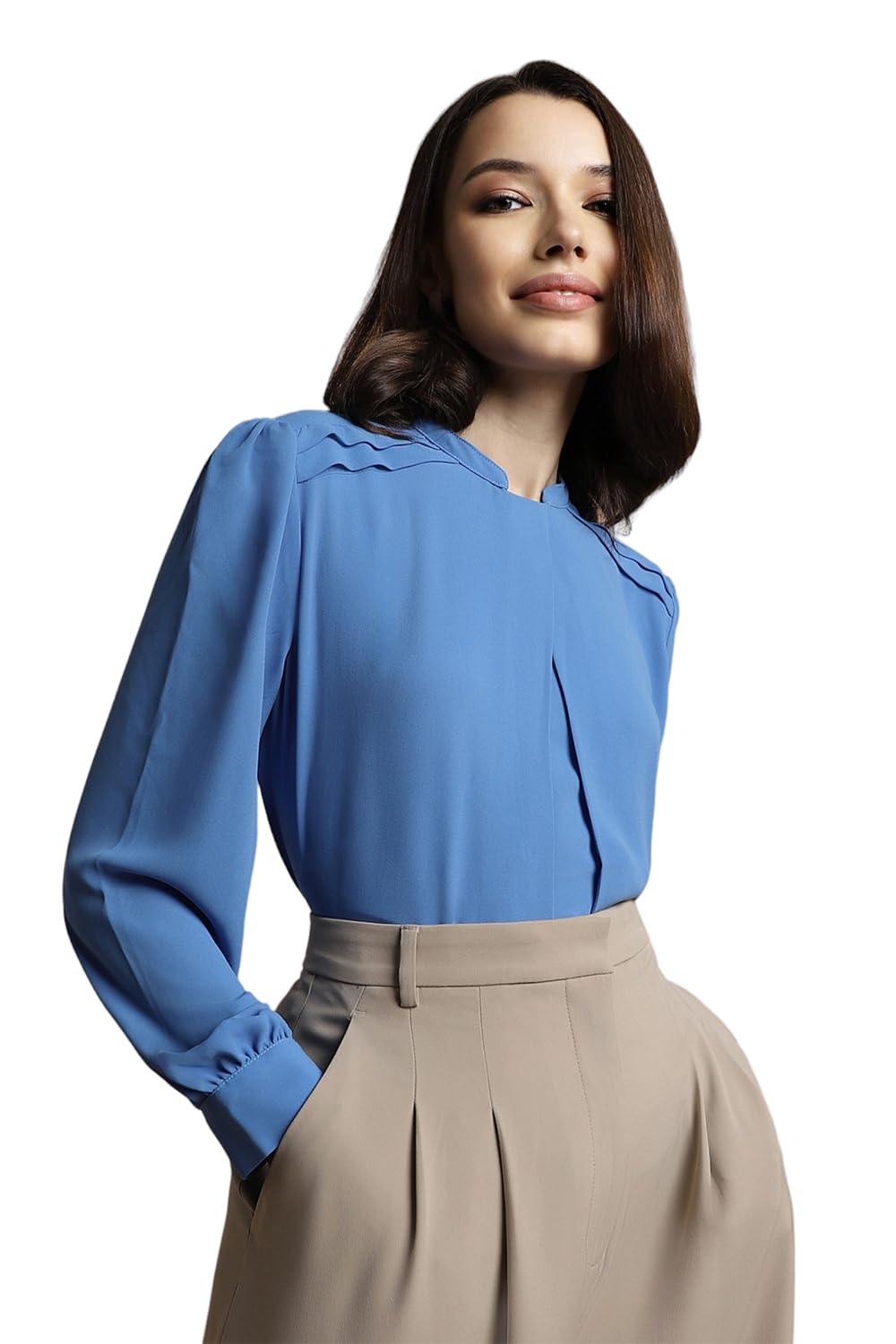 Allen Solly Women's Blue Plain Long Sleeve Blouse