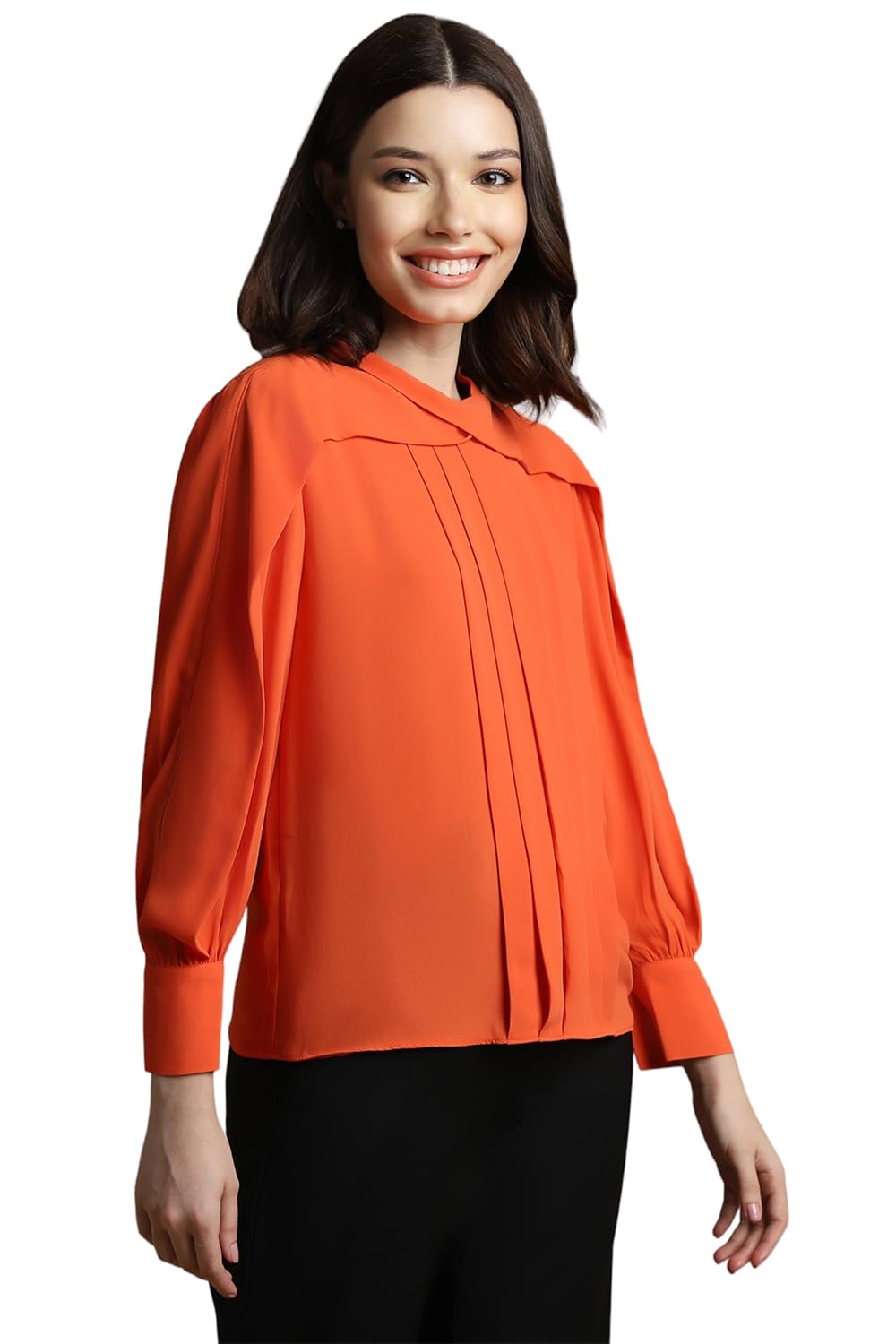 Allen Solly Women's Orange Plain Full Sleeve T-Shirt
