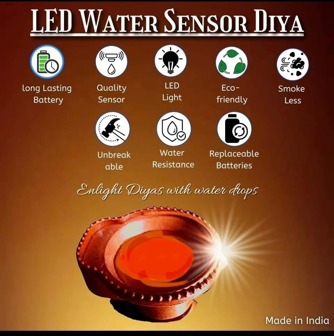 BINGFONE Water Sensor Diya for Home Decoration - Electric Flameless & Smokeless LED Diya Lights, Candle for Home Decor, Diwali Festivals Decoration,Christmas,New Year, Festive (Pack of -6)