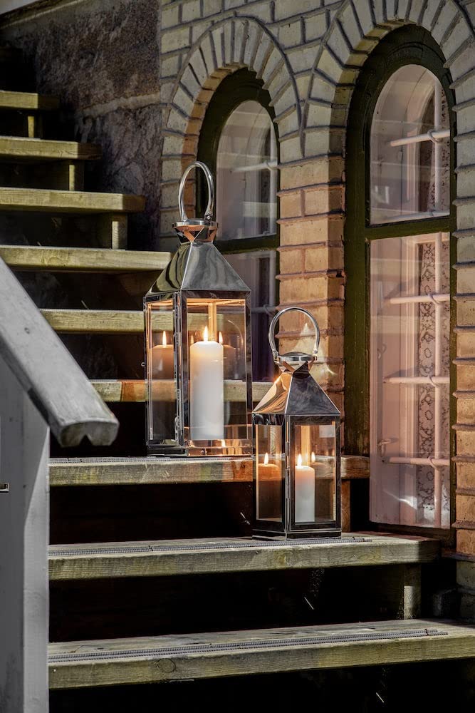 OPAXA LIVING - Shiny Stainless Steel Decorative Candle Lantern Handcrafted Diwali Decor Candle Holder Diwali Decor Lantern for Home Decor (Medium) (Silver) (14x14x43 CM)