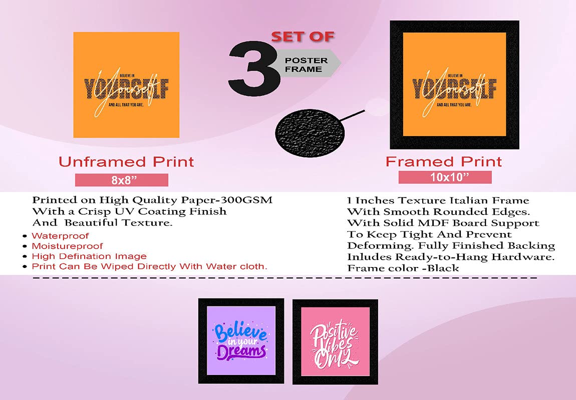 SAF paintings Engineered Wood, Quote, Landscapes, motivational, Flowers Framed Painting, Multicolour, UV Textured, 10 Inch X 10 Inch SANFQT31427