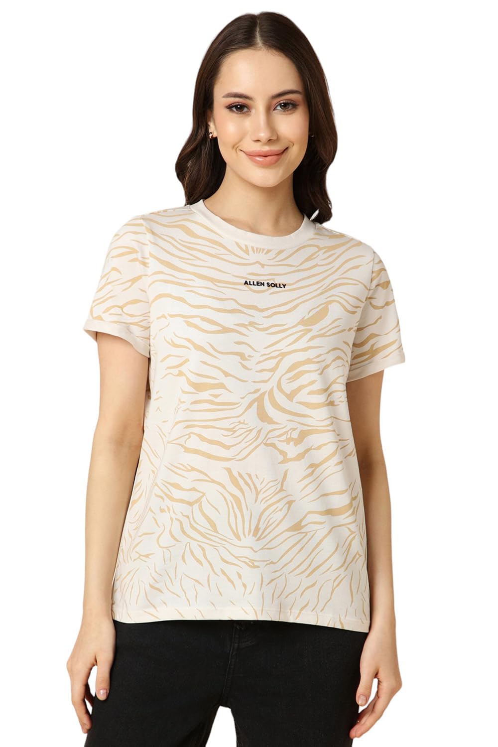 Allen Solly Women's Cream Printed Half Sleeve T-Shirt