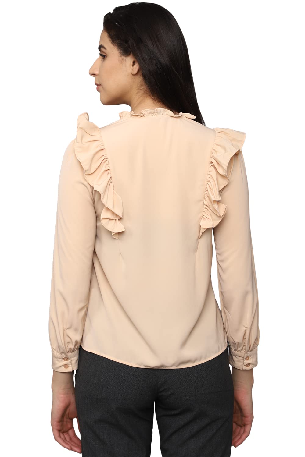 Allen Solly Women's Beige Plain Full Sleeve Casual Shirt