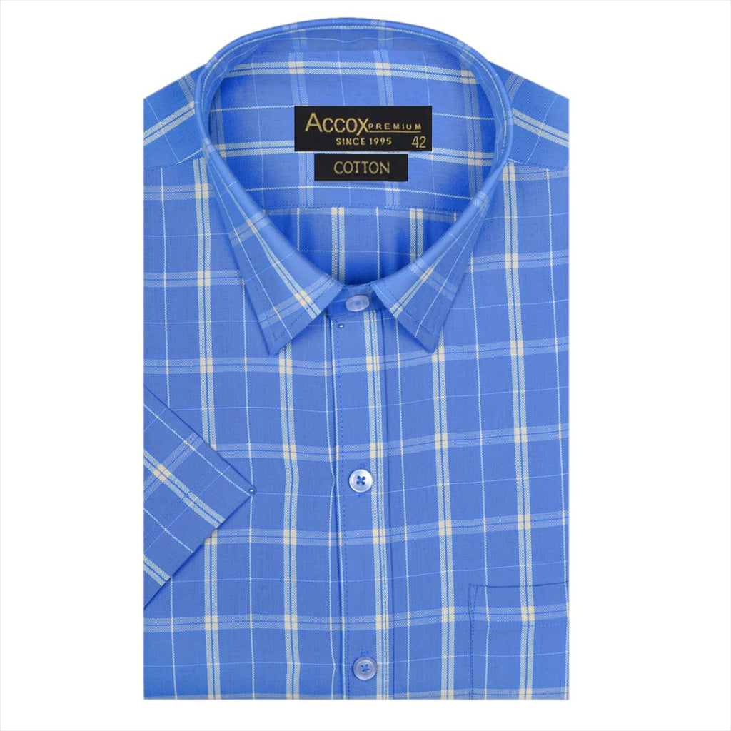 Accox Men's Cotton Checkered Formal Shirt (B0CY8KQZYD)