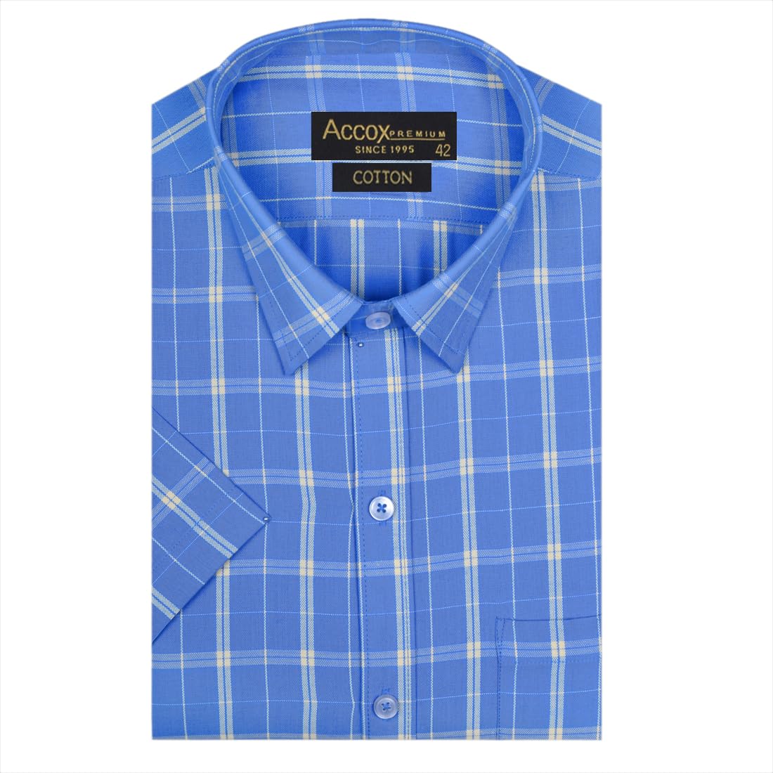 Accox Men's Cotton Checkered Formal Shirt (B0CY8KQZYD)