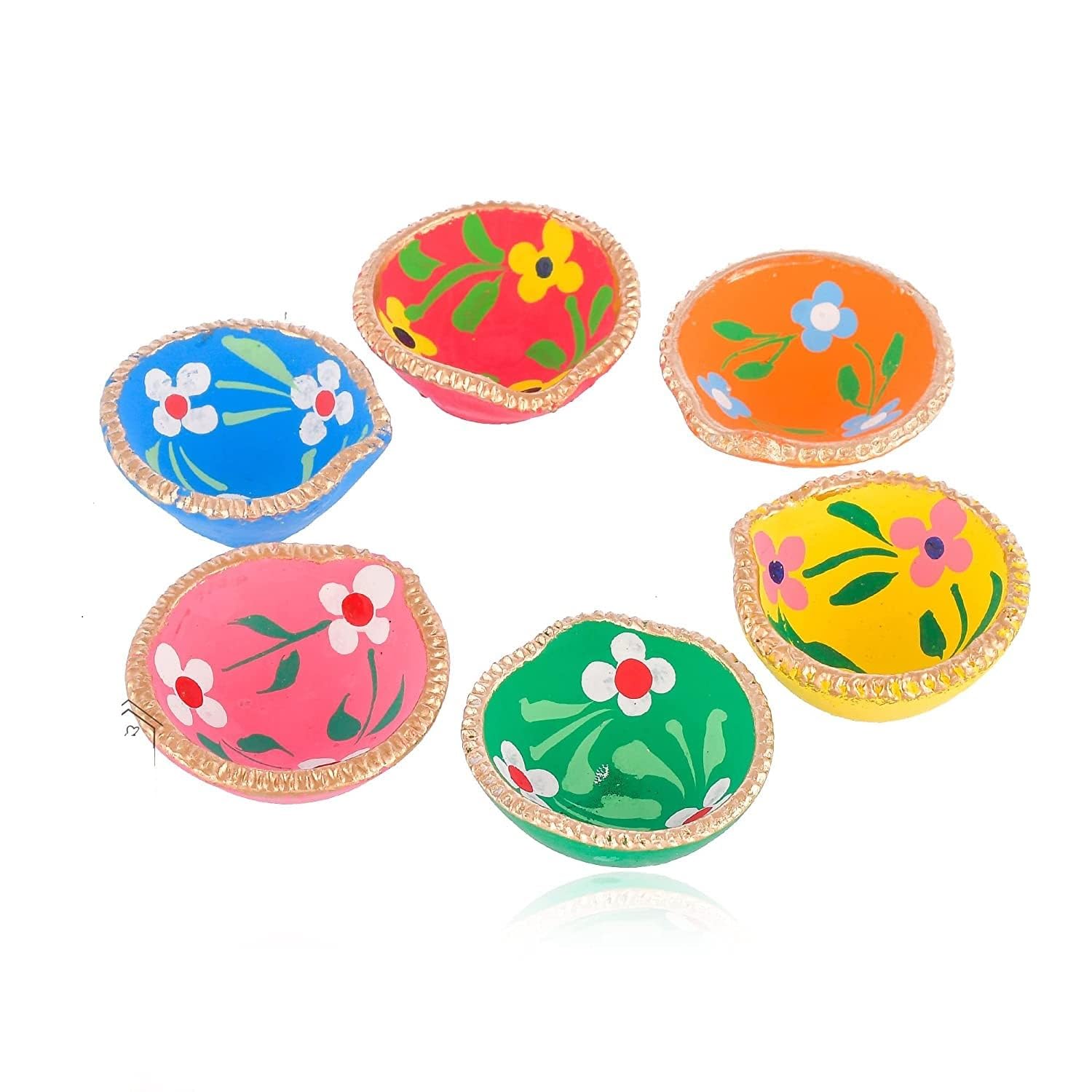 Colourful Handmade Diyas for Diwali Hand Painted Decorative Clay Mitti Diya Deepak Lanterns for Diwali Decoration . (Pack of 25)
