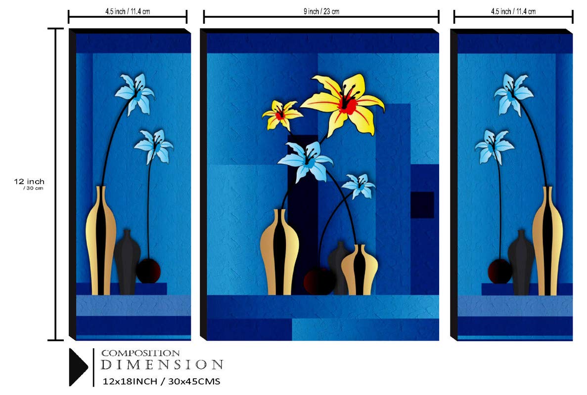 SAF paintings Set of 3 Flower Pot UV textured Paintings for living room with frame Painting 12 Inch X 18 Inch SAF-JMS65