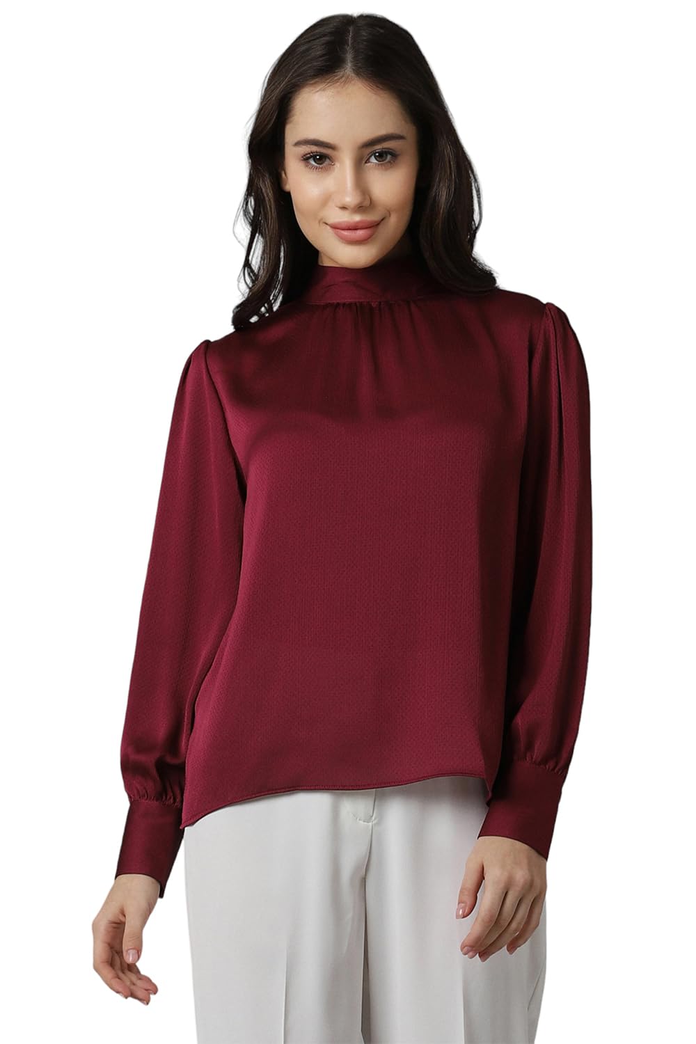 Allen Solly Women's Polyester Maroon Plain Full Sleeve Casual Shirt