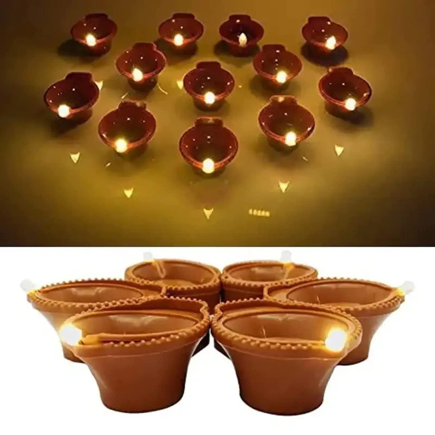 BRIGHTZONE Plastic Well Led Light Water Sensor Diya No Electricity Needed, Artificial Flameless Candle Panti Best for Decorations for All Occasions Ganapati Navratri Diwali Wedding Party (Pack of 8)