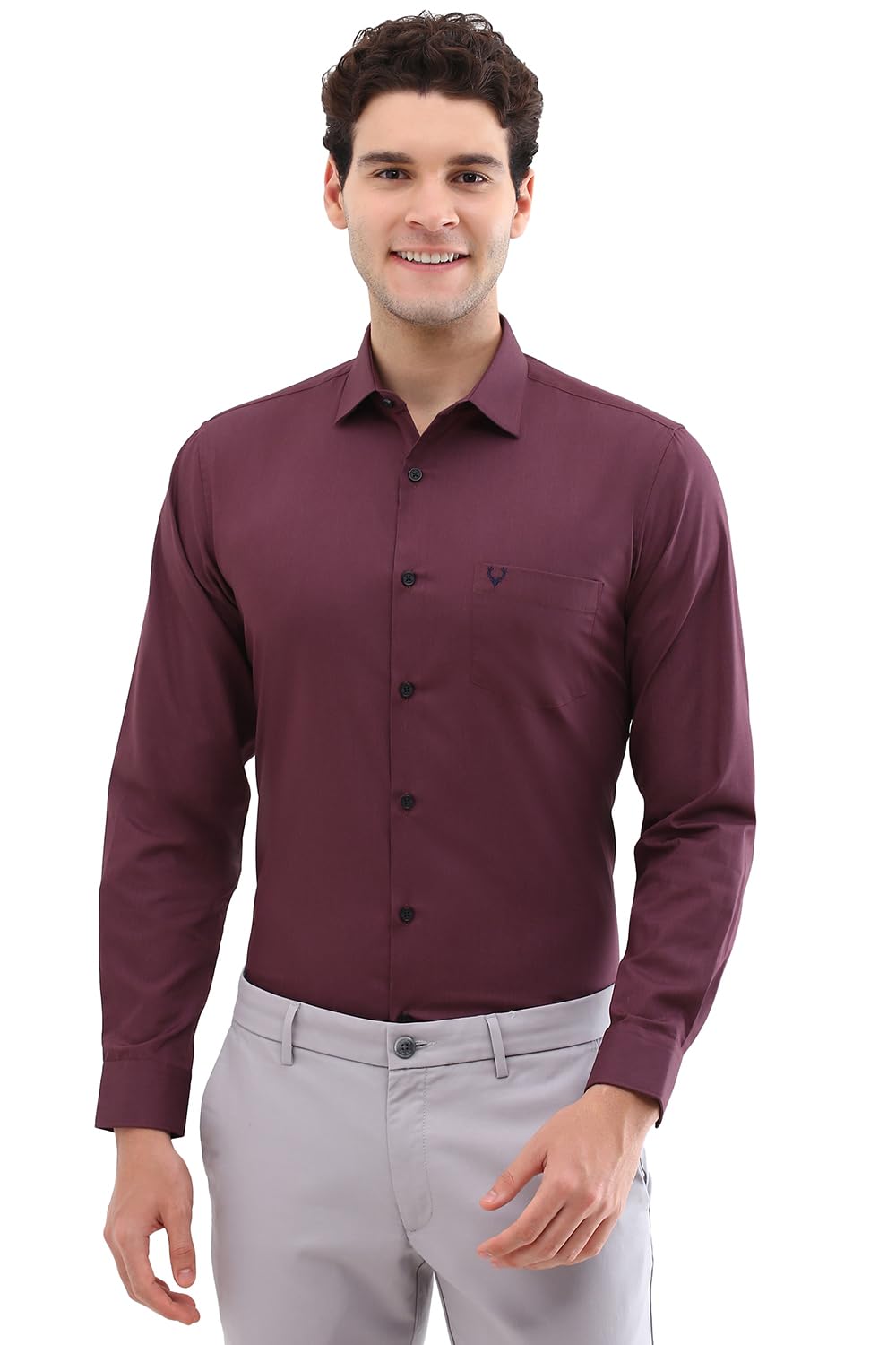 Men Maroon Slim Fit Solid Full Sleeves Formal Shirts