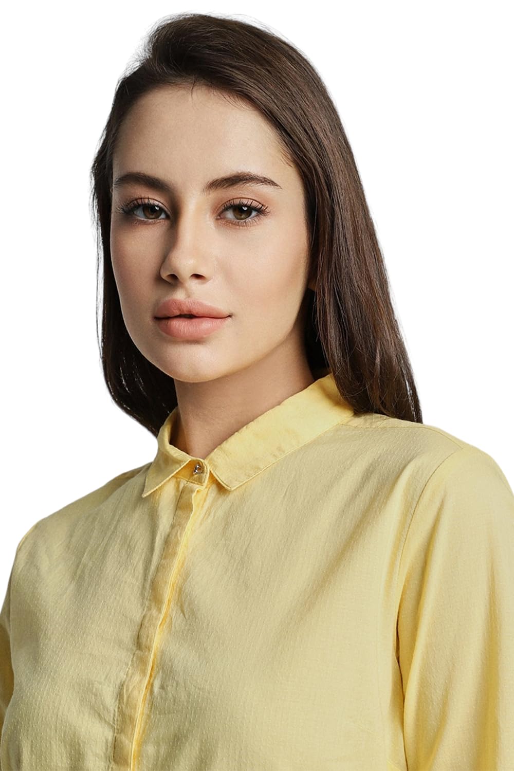 Allen Solly Women's Cotton Yellow Plain Long Sleeve Casual Shirt