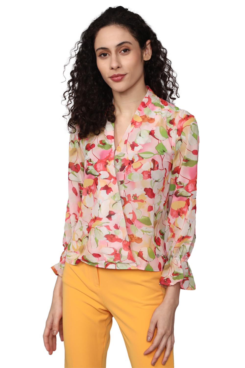 Allen Solly Women's Cream Printed Long Sleeve Casual Shirt