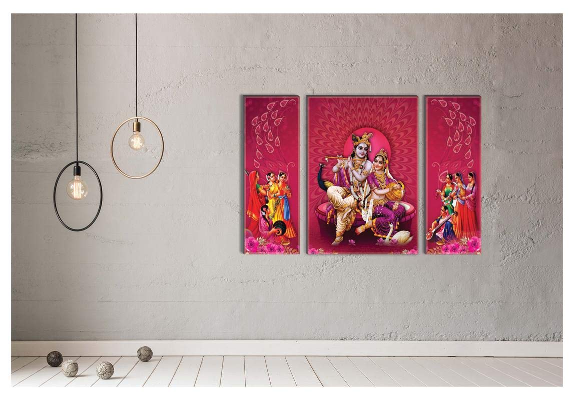 SAF paintings 6MM Radha Krishna Set of 3 Panel Digital Reprint 12 inch x 18 inch Painting (SAJM7737) SANFJM7737