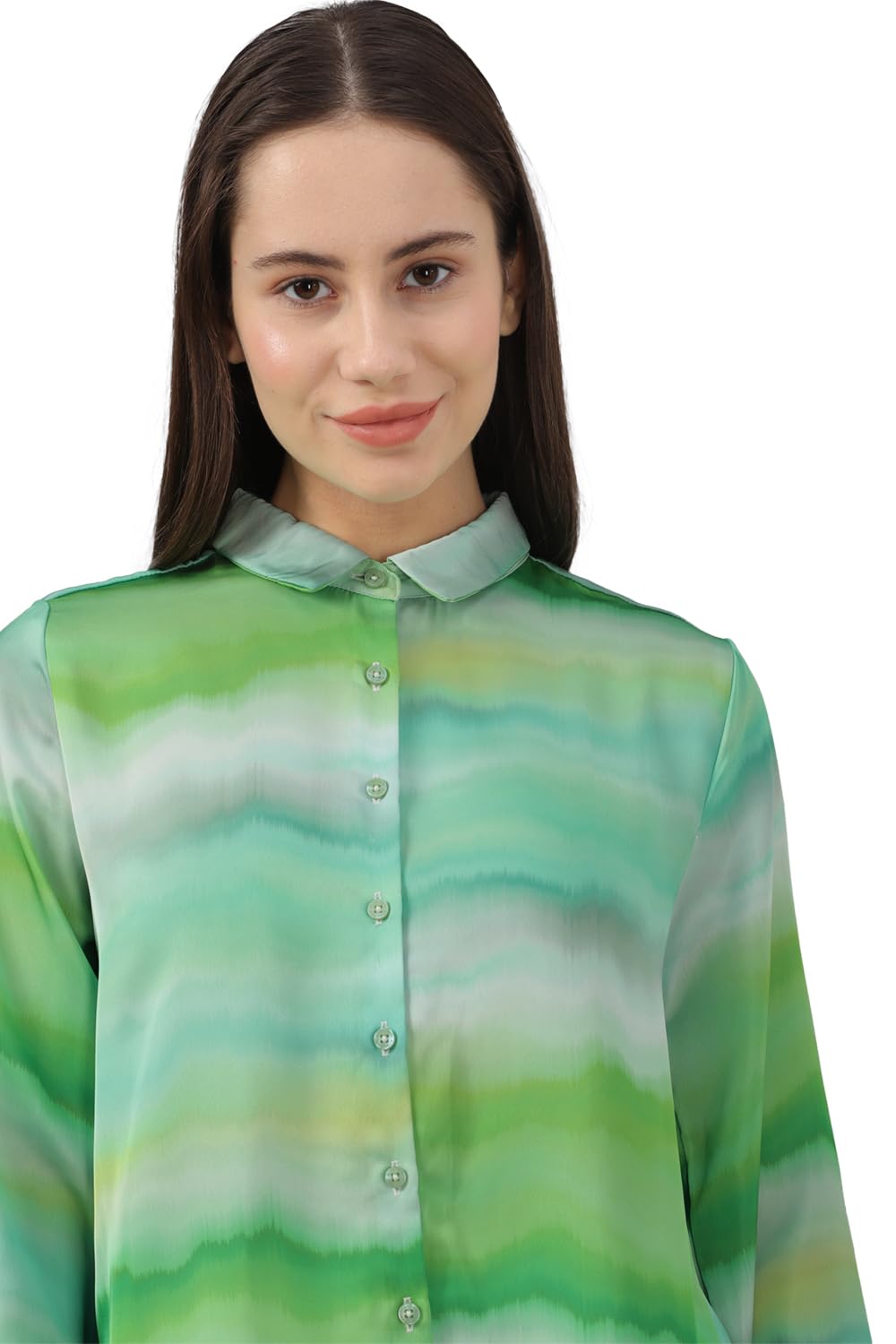 Allen Solly Women's Polyester Green Printed Long Sleeve Casual Shirt