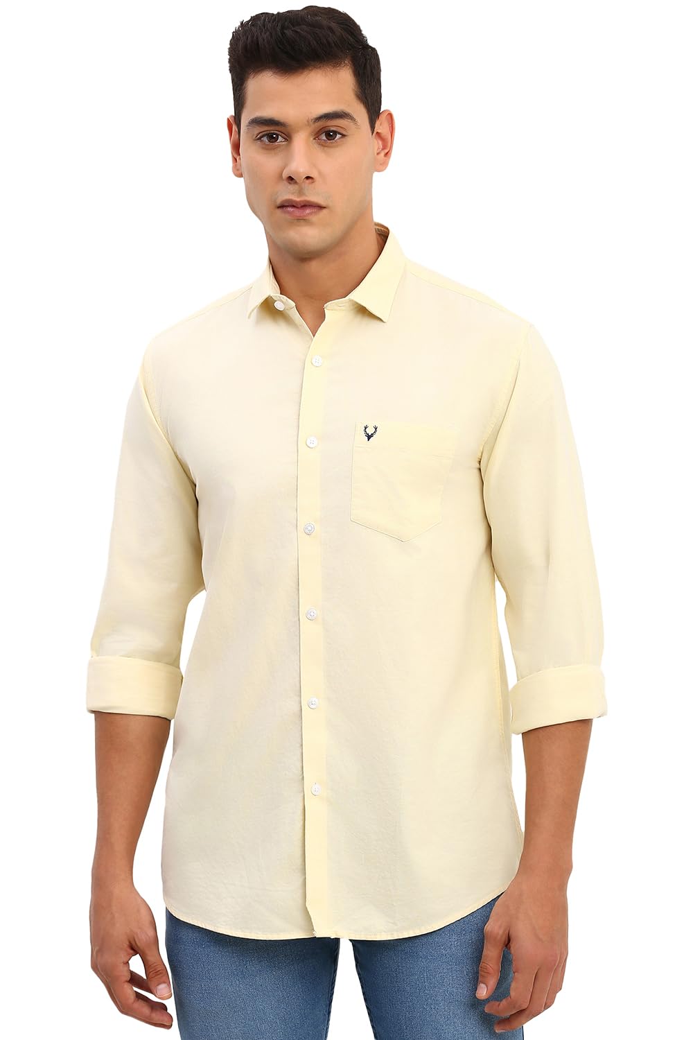 Men Yellow Slim Fit Solid Full Sleeves Casual Shirts