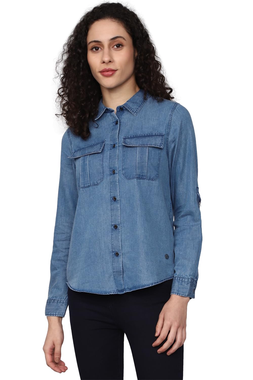 Allen Solly Women's Blue Plain Long Sleeve Casual Shirt