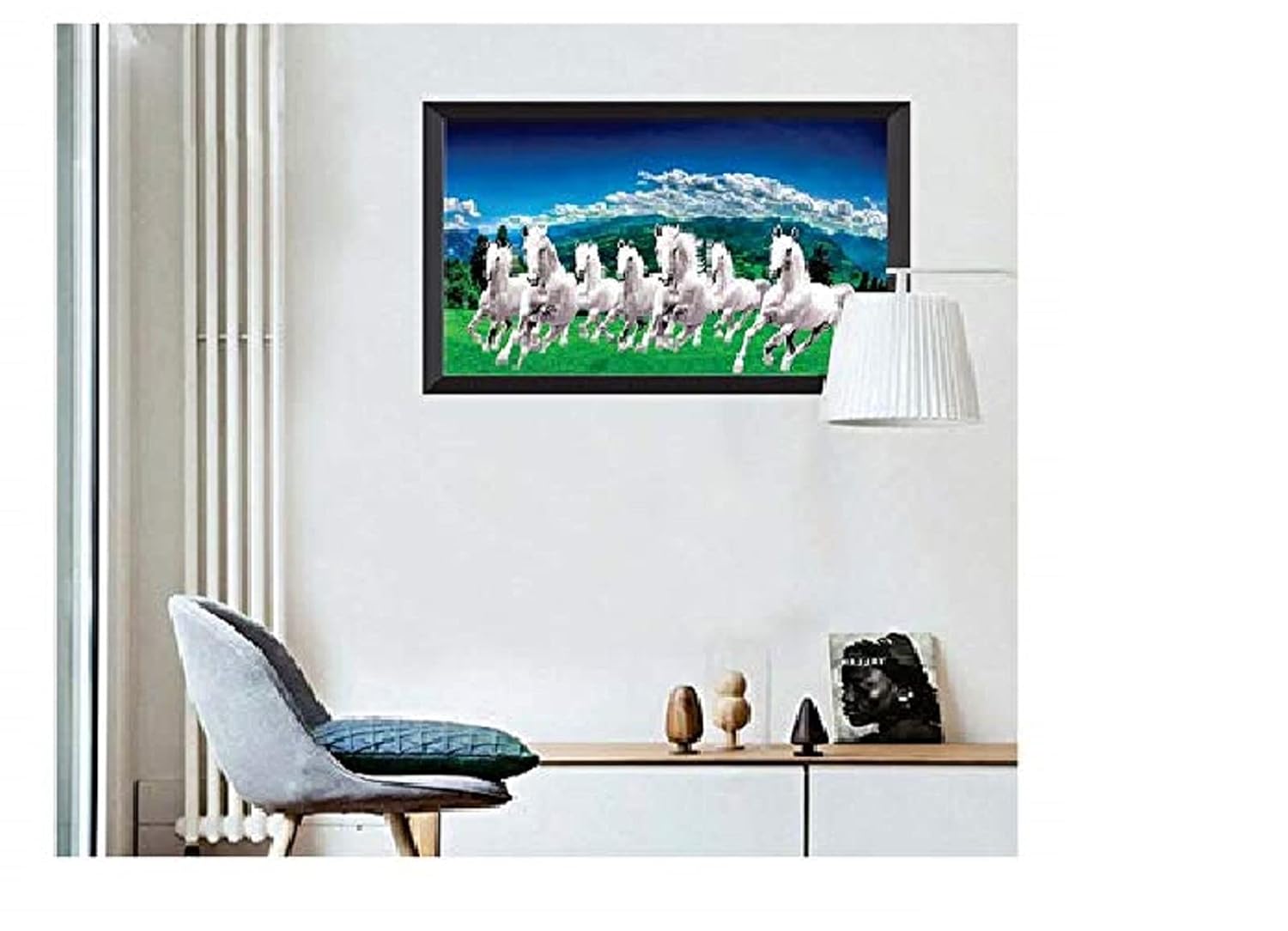 SAF paintings 7 Horses Sunrise Vastu Large Framed UV Coated Digital Reprint 14 inch x 20 inch Painting () SANFH19