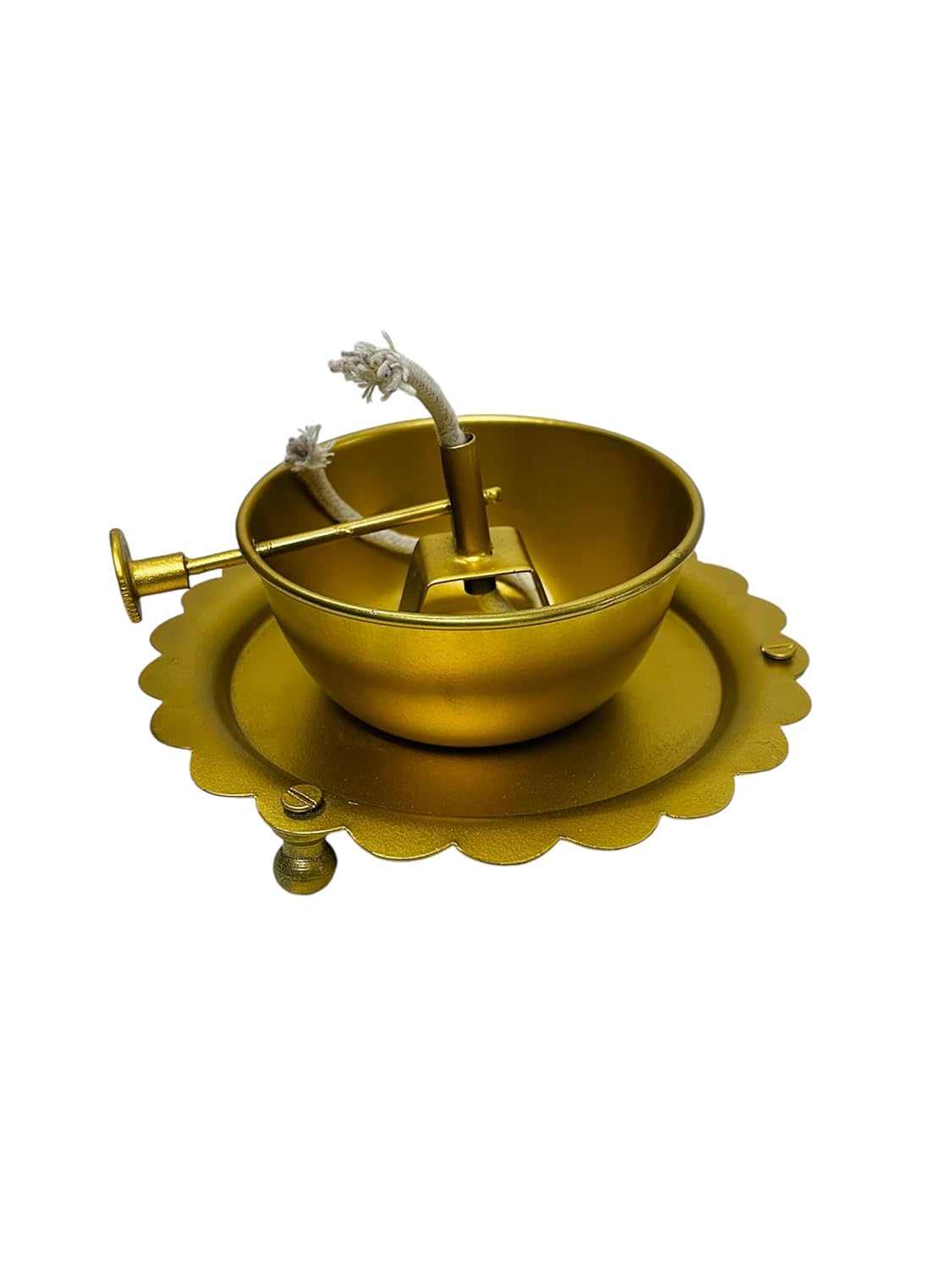 Akhand Jyot Diya, Wick Lifting Screw Lever Metal, 250ml Capacity Glass Lamp for Pooja, Diwali Lighting