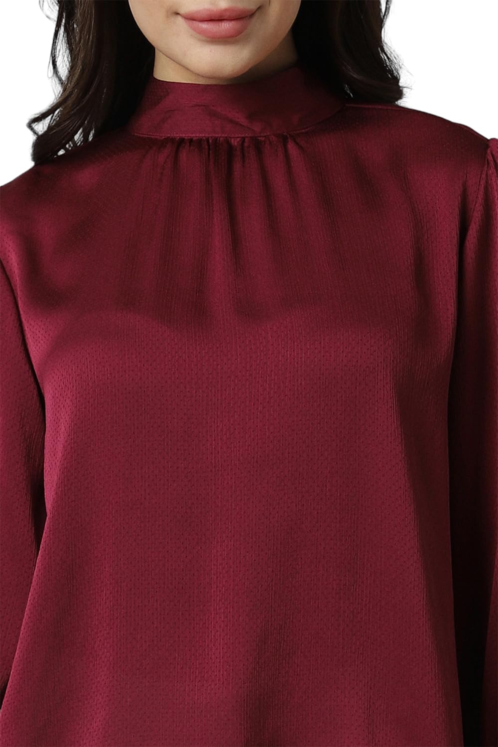 Allen Solly Women's Polyester Maroon Plain Full Sleeve Casual Shirt