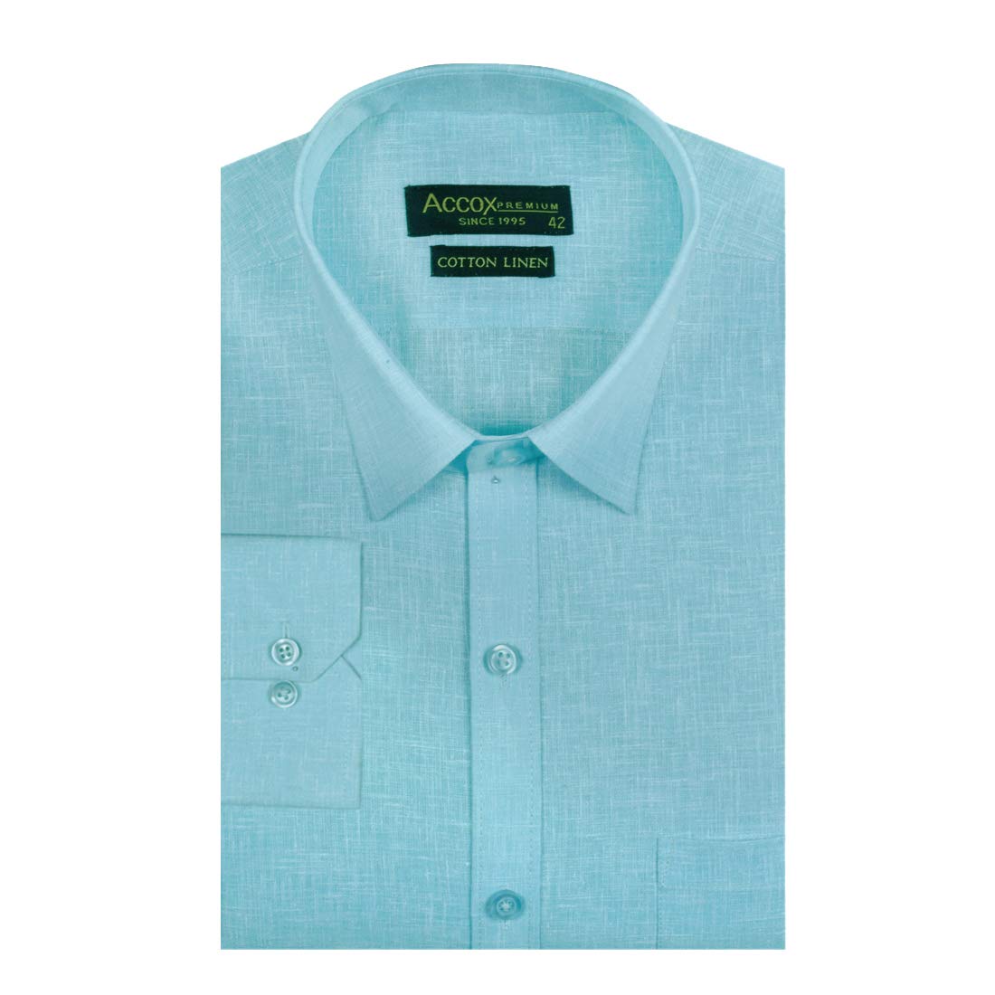 ACCOX Premium Breathable Cotton Linen Full Long Sleeves Plain Blue Regular Fit Formal Shirt for Men (S_GCR557)
