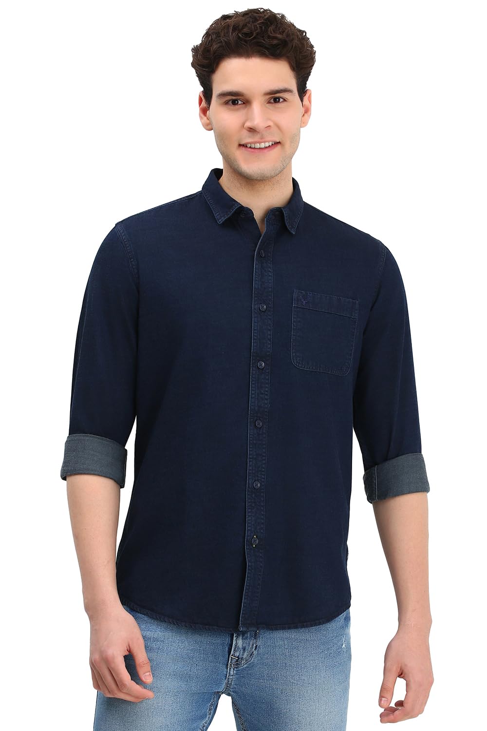 Allen Solly Men Navy Custom Fit Solid Full Sleeves Casual Shirts