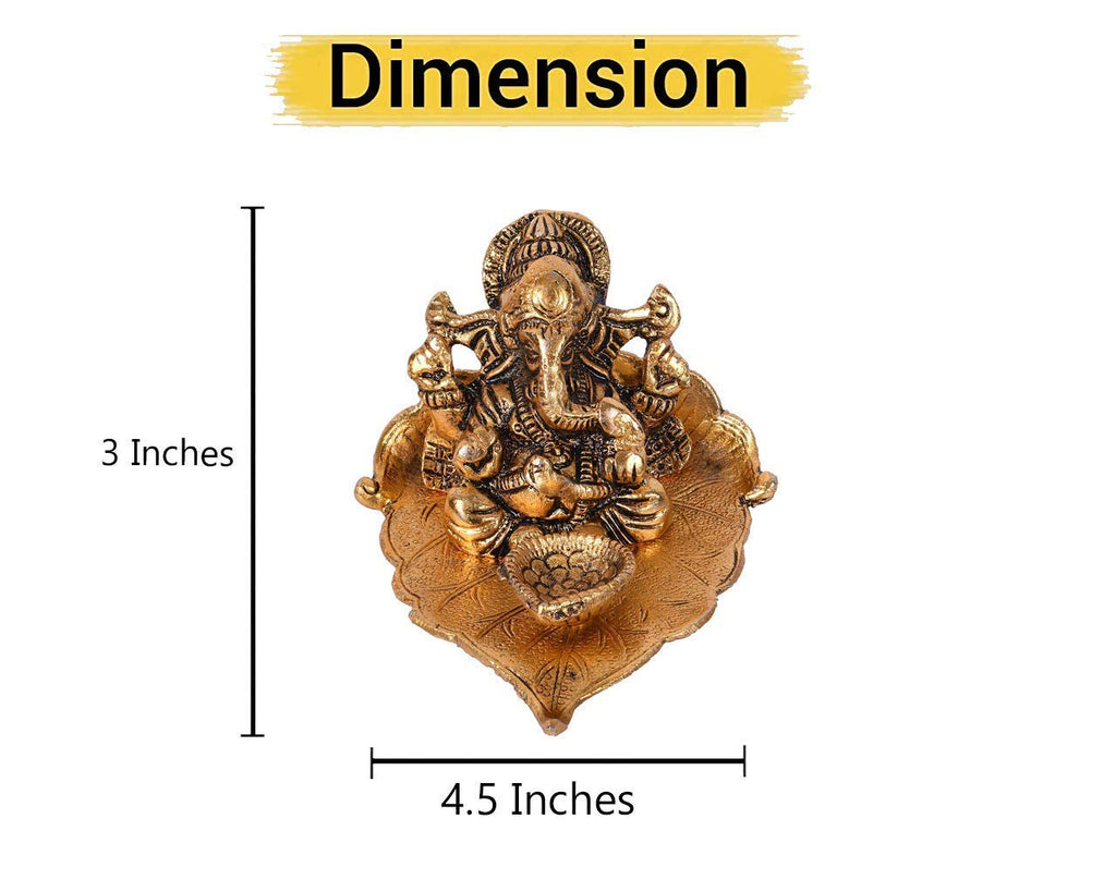 Collectible India Return Gift Ganesh Idol on Leaf - Lord Ganesha with Diya - Metal Diya for Diwali Decoration Items Home Decorative Gift Puja Gifts Corporate, Diwali Gift Item