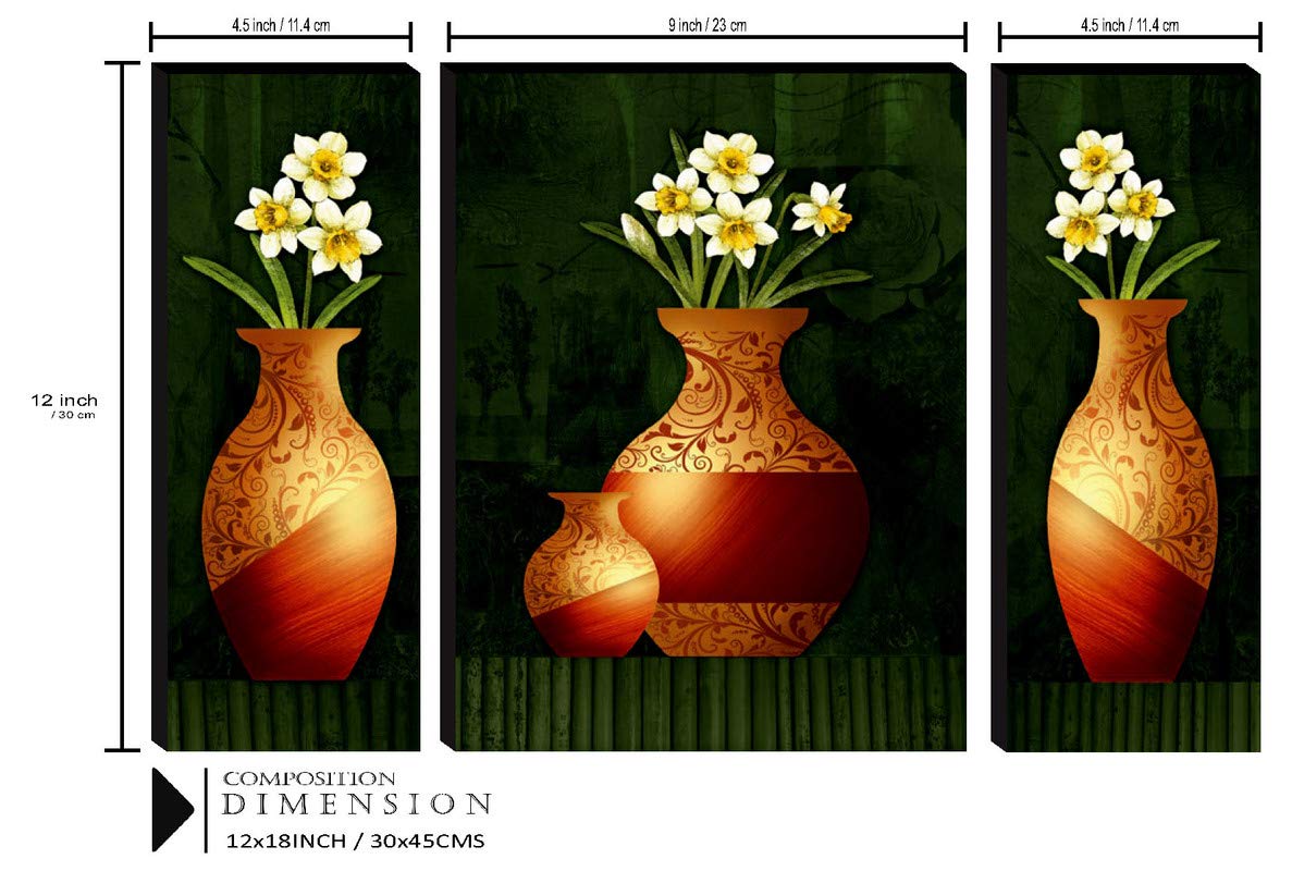 SAF paintings Set of 3 Flower Pot UV textured Paintings for living room with frame Painting 12 Inch X 18 Inch SAF-JMS66