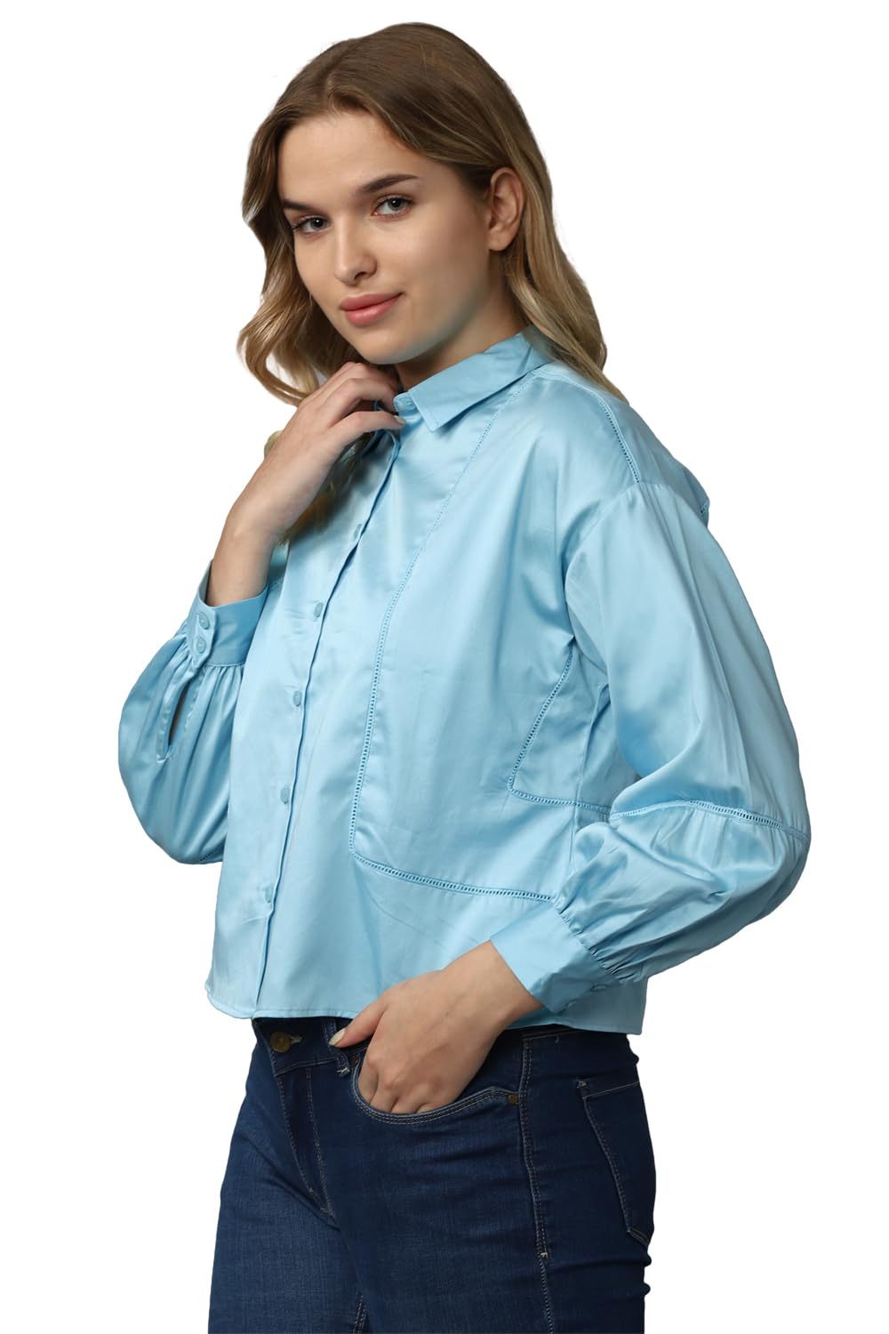 Allen Solly Women's Blue Plain Long Sleeve Casual Shirt