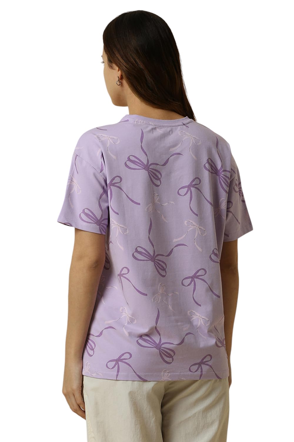 Allen Solly Women's Lilac Printed Half Sleeve T-Shirt