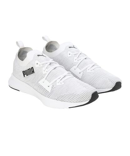 Puma Mens Flyer Runner Engineered Knit White-Cool Mid Gray-Black Running Shoes