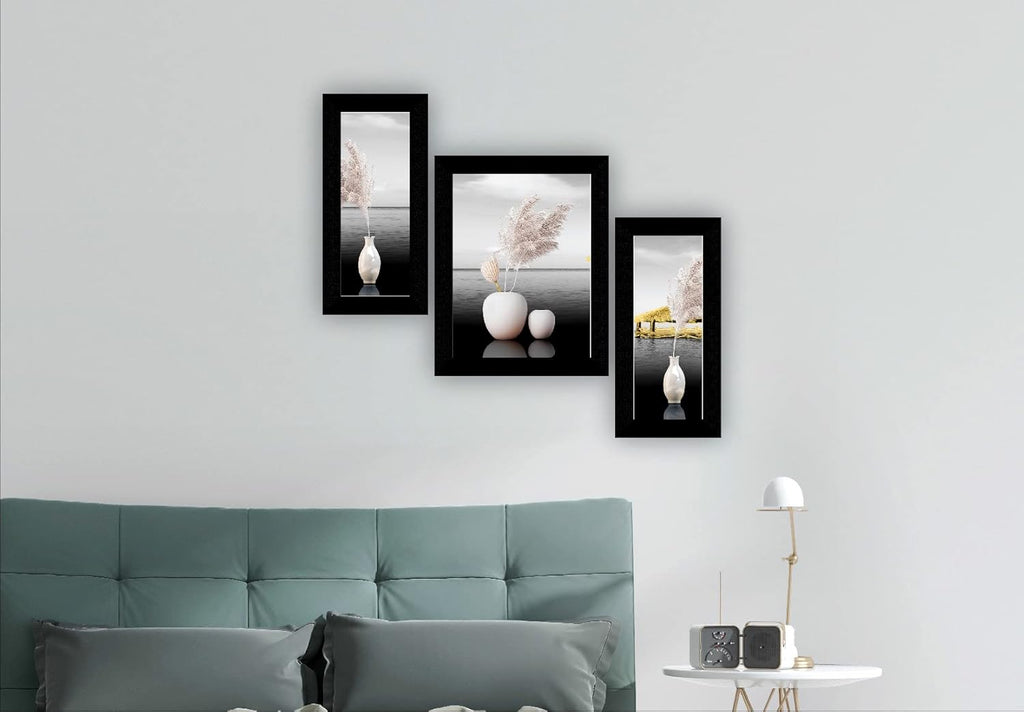 SAF paintings set of 3 Flower pot modern art wall painting for home decoration 13.5 x 22.5 inch SANFS31983