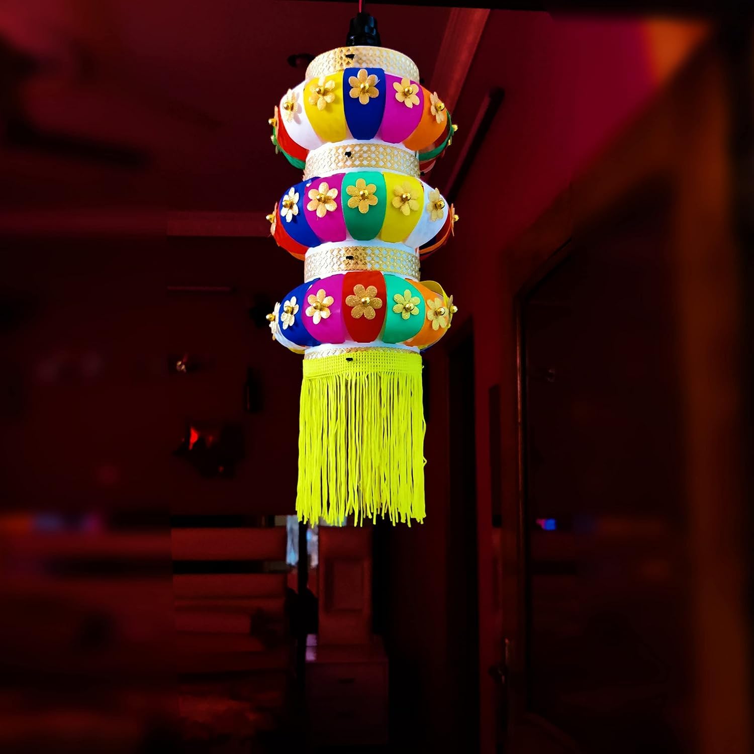 ALILA Self Assemble Lantern Lamp Shade Akash kandil Jhumar for Diwali Balcony Decoration Hotels Home Garden Parties, Multicolor