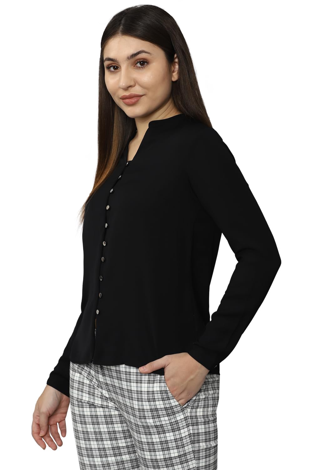 Allen Solly Women's Black Plain Long Sleeve Casual Shirt