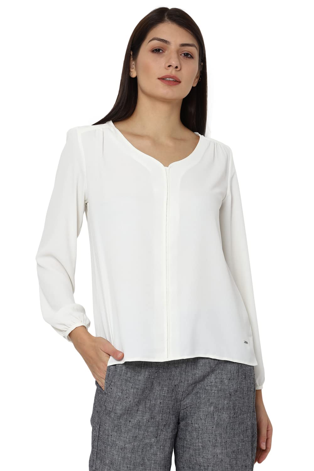 Allen Solly Women's Off White Plain Full Sleeve Blouse