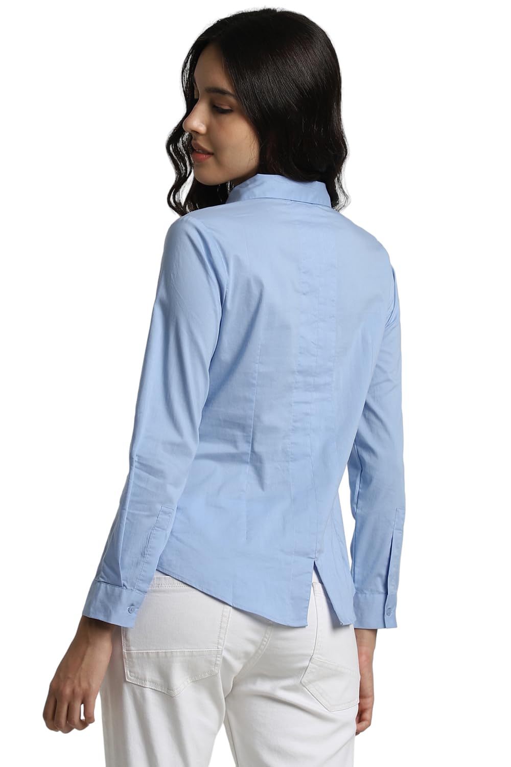 Allen Solly Women's Blue Plain Full Sleeve Formal Shirt