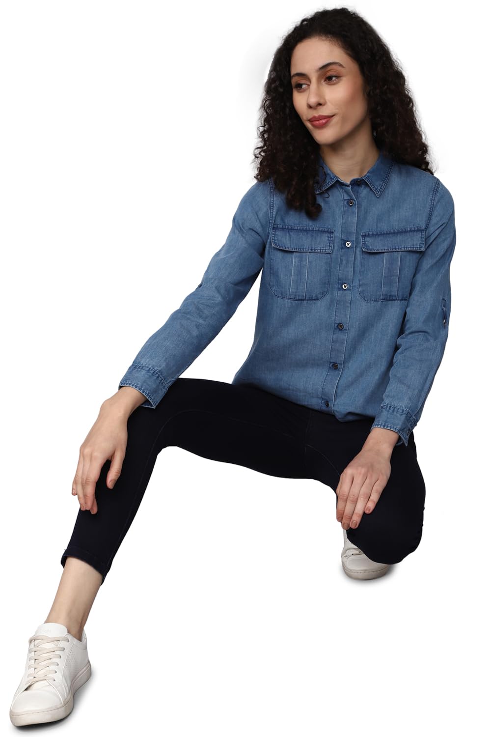 Allen Solly Women's Blue Plain Long Sleeve Casual Shirt