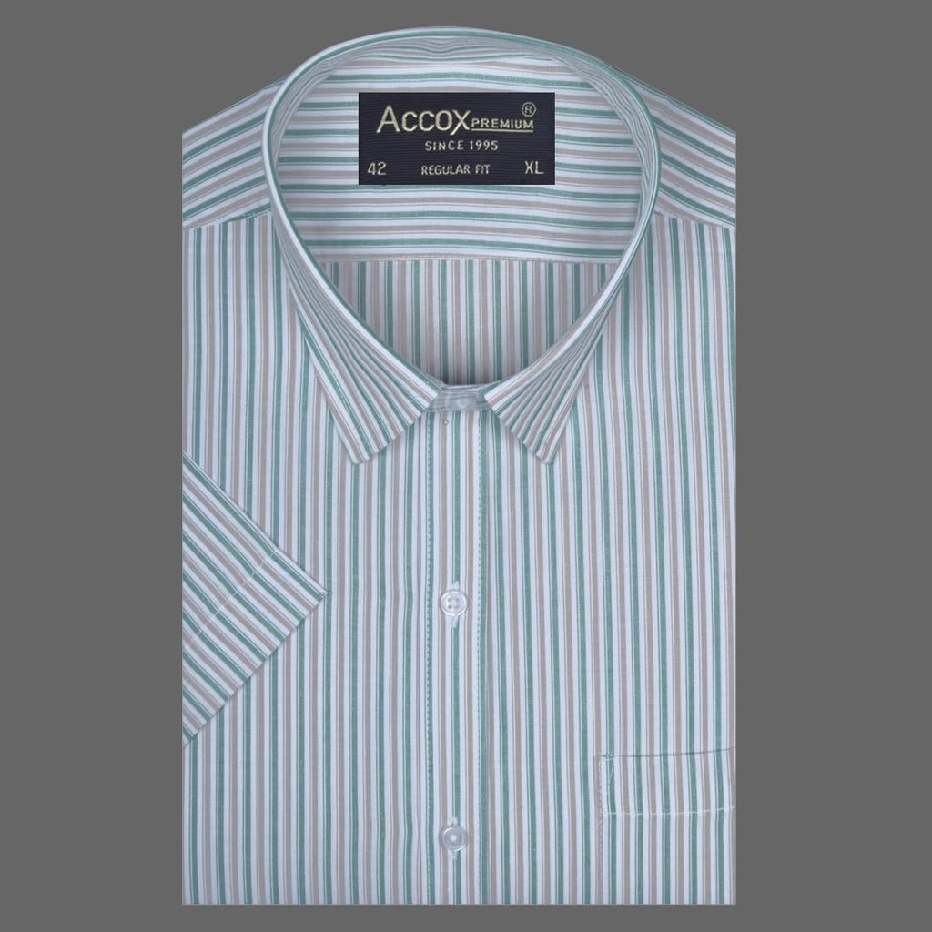 ACCOX Men's Breathable Cotton Half Sleeves Striped Regular Fit Formal Shirt for Men (O_GCR407)