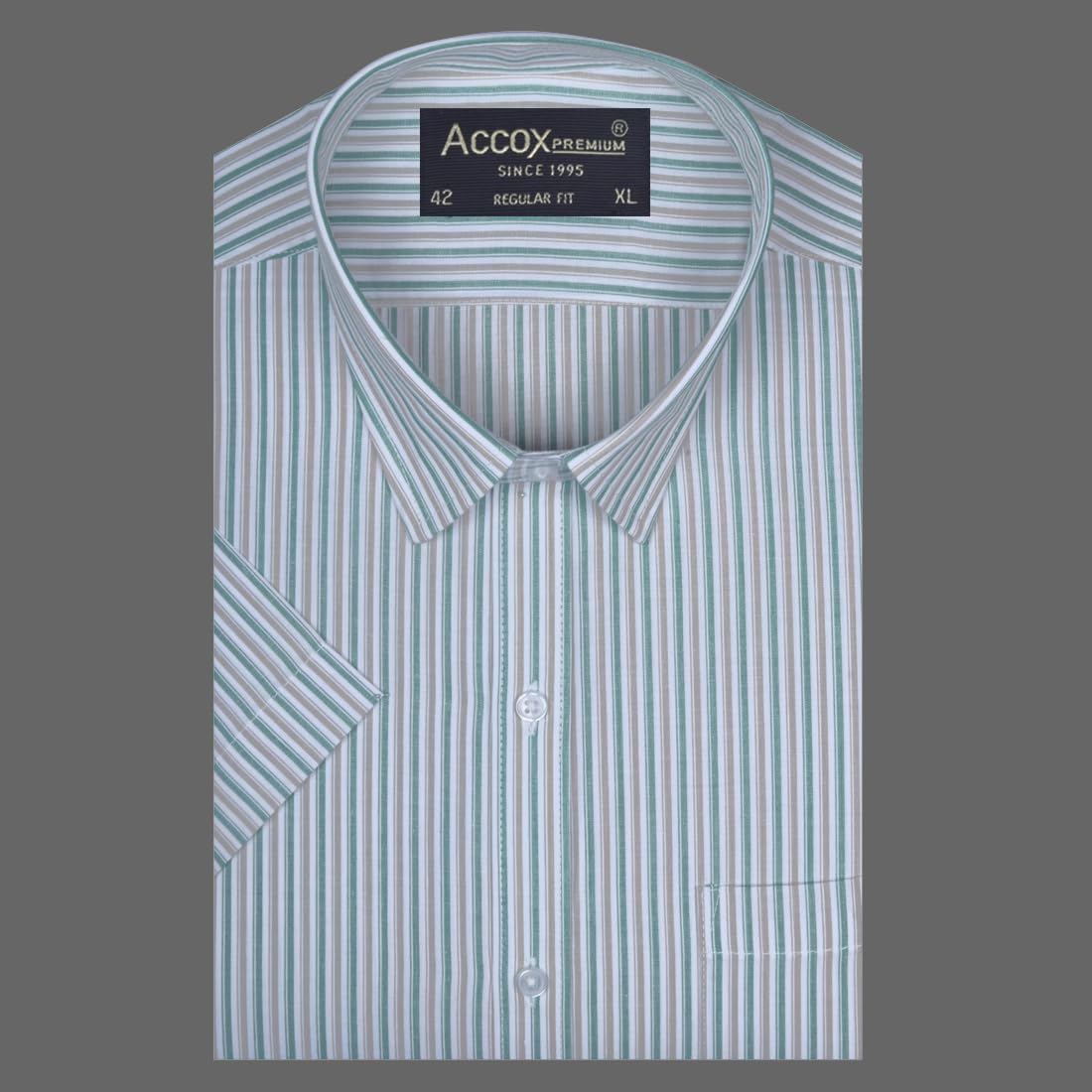 ACCOX Men's Breathable Cotton Half Sleeves Striped Regular Fit Formal Shirt for Men (O_GCR407)