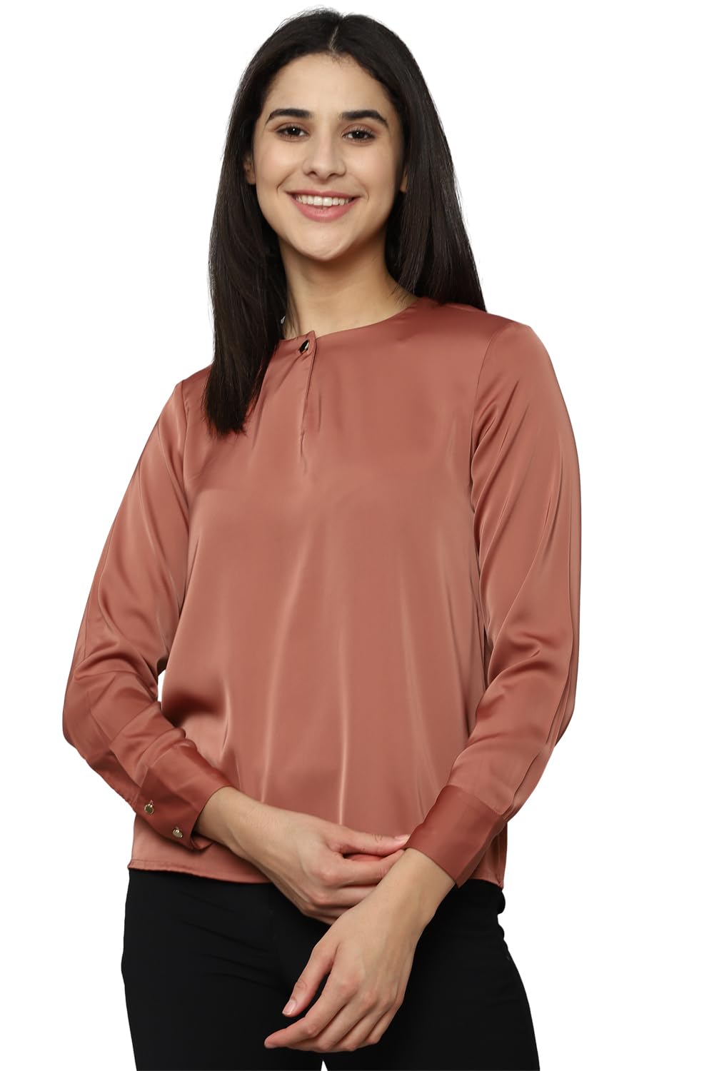 Allen Solly Women's Brown Plain Long Sleeve Casual Shirt