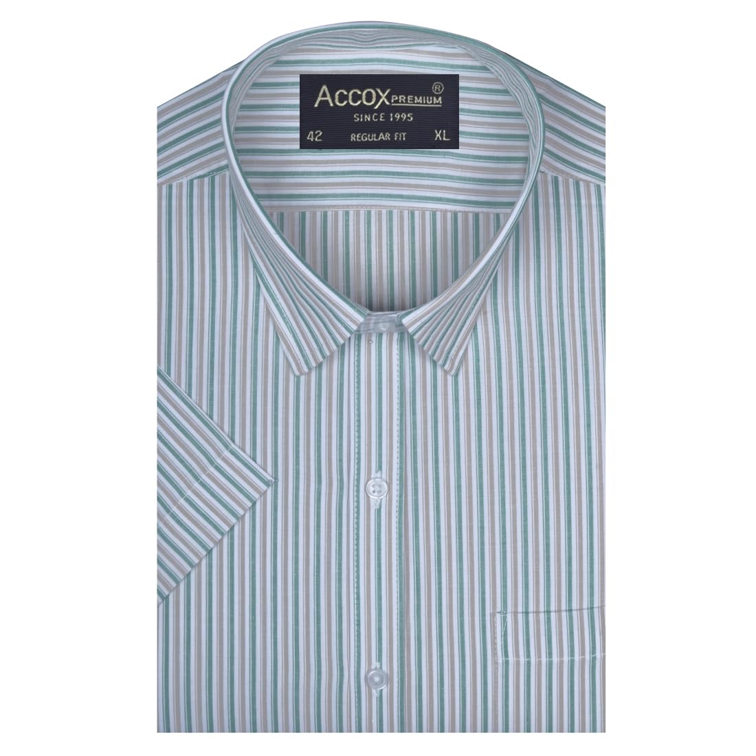 ACCOX Men's Breathable Cotton Half Sleeves Striped Regular Fit Formal Shirt for Men (O_GCR407)