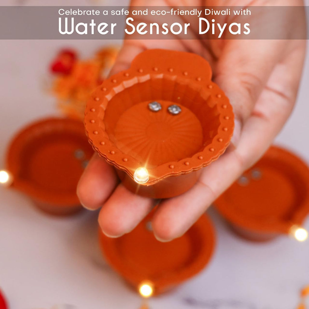 GO WELL Water Sensor Diya for Home Decoration - 12 Pcs Electric Flameless & Smokeless LED Diya Lights, Candle for Home Decor, Diwali Festivals Decoration,Christmas,New Year, Festive