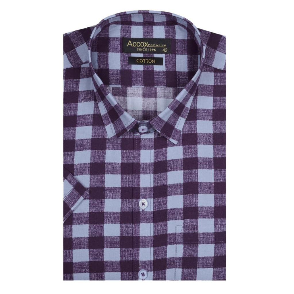 ACCOX Men's Breathable Cotton Half Sleeves Regular Fit Block Print Formal Shirt for Men (O_GCR351)