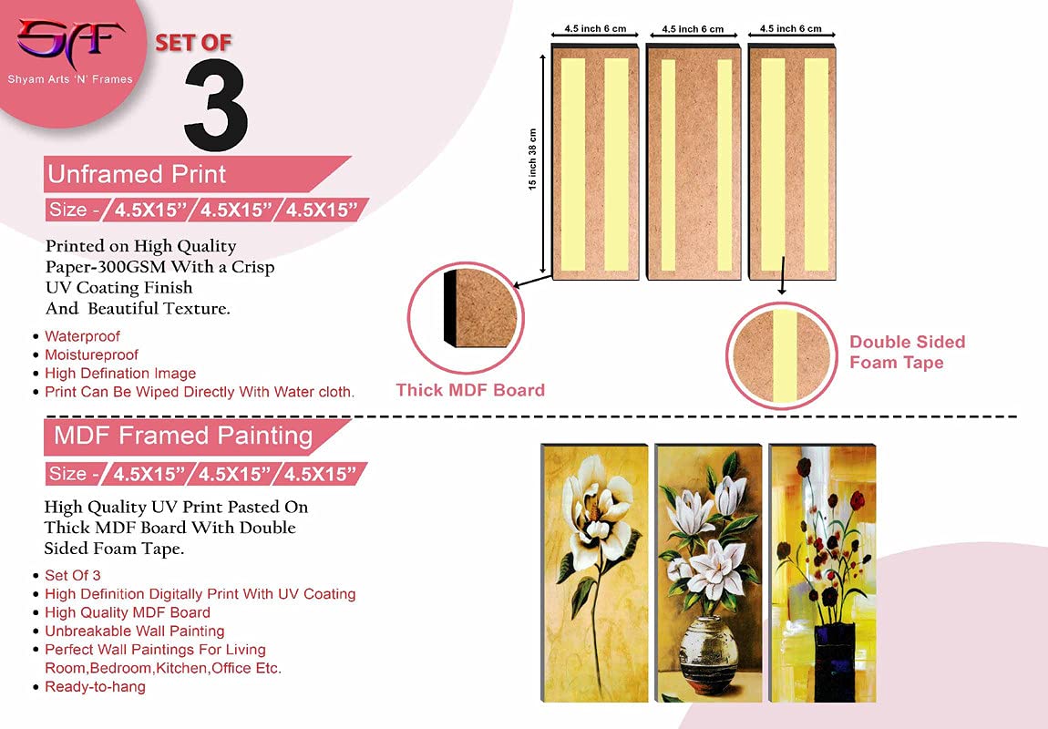 SAF paintings Floral 6MM MDF Framed Set of 3 Digital Reprint 15 inch x 18 inch Painting () SAFJ03 SAFJ03