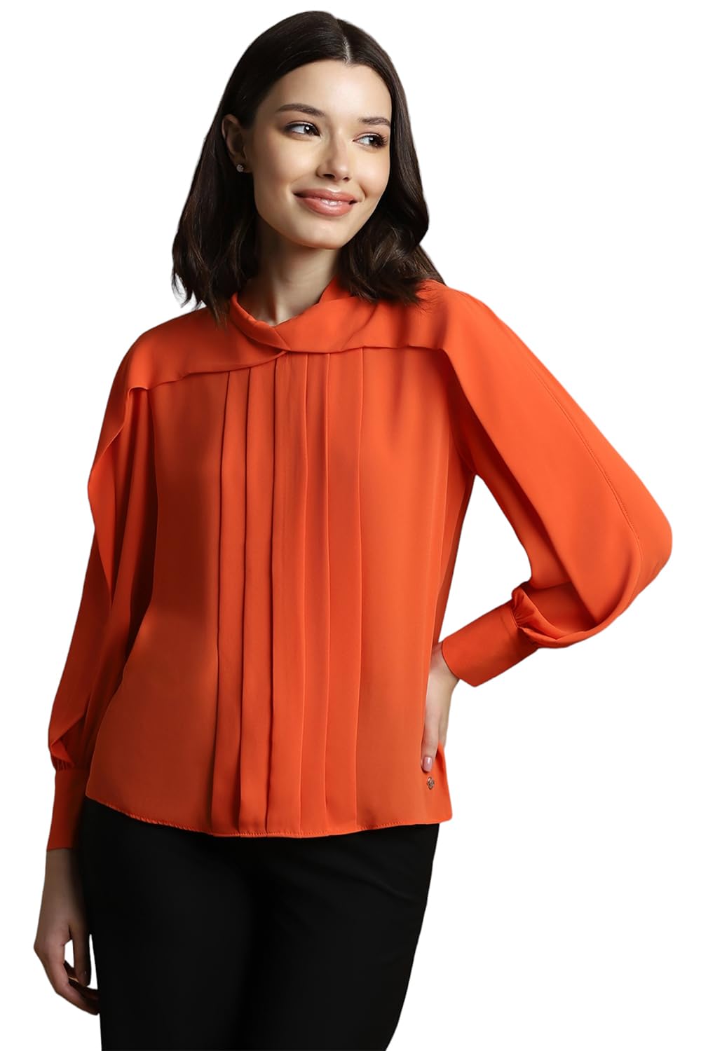 Allen Solly Women's Orange Plain Full Sleeve T-Shirt