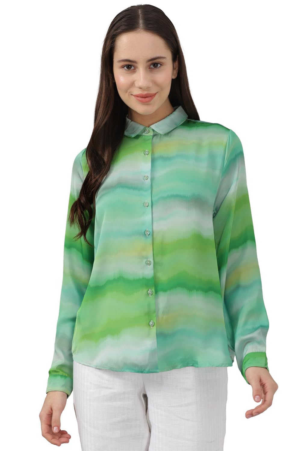 Allen Solly Women's Polyester Green Printed Long Sleeve Casual Shirt