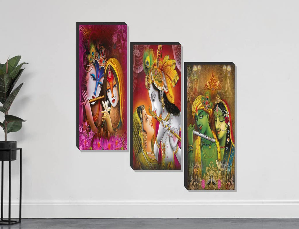 SAF paintings set of 3 Radha Krishna UV textured self adeshive wall painting for home decoration SANF-SJ13