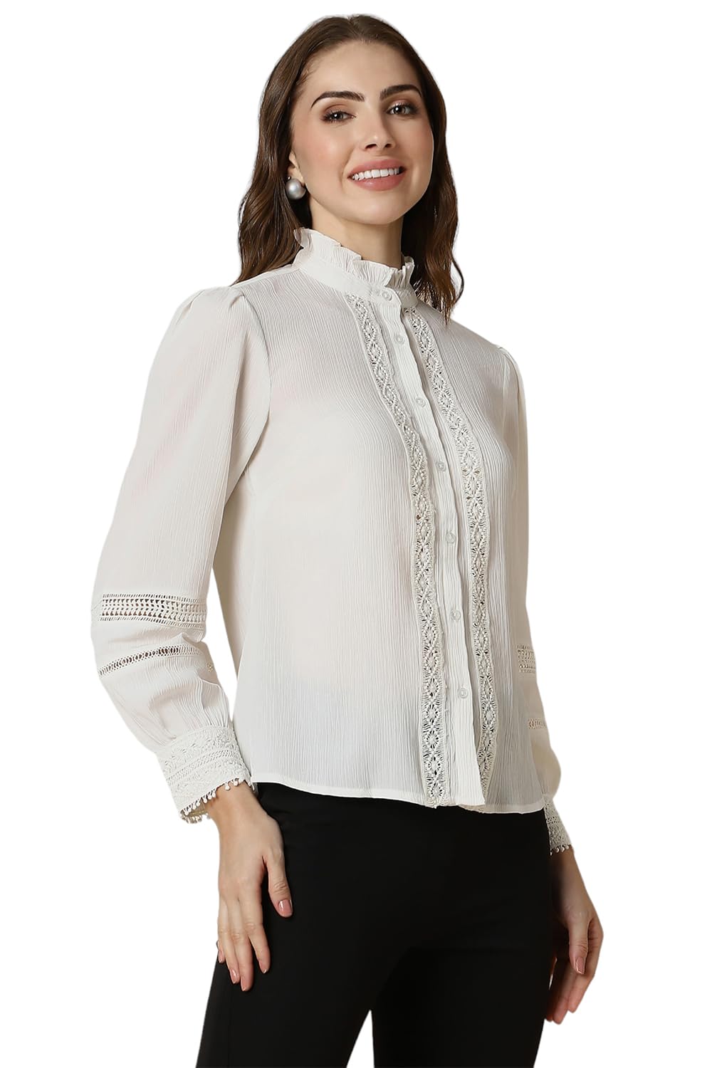 Allen Solly Women's White Plain Full Sleeve Formal Shirt